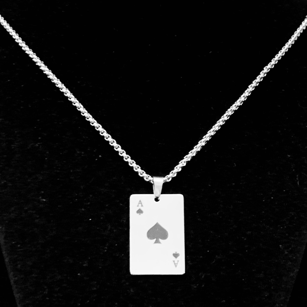 Poker Playing Card Ace of Spades (Black) Titanium Steel chain necklace - Picture 4 of 5